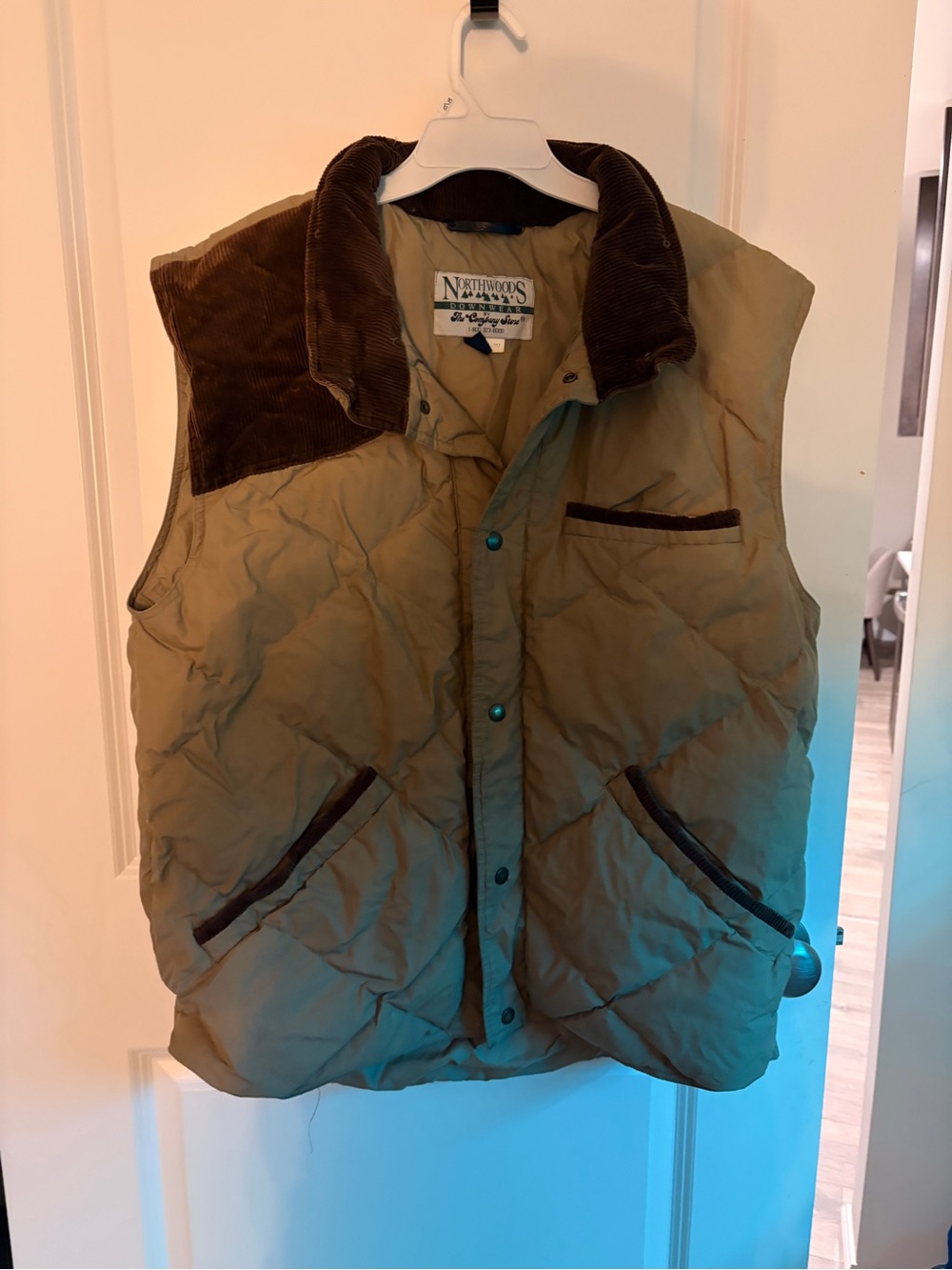 Vintage Northwoods Down Quilted Puffer Vest with Brown Corduroy Trim